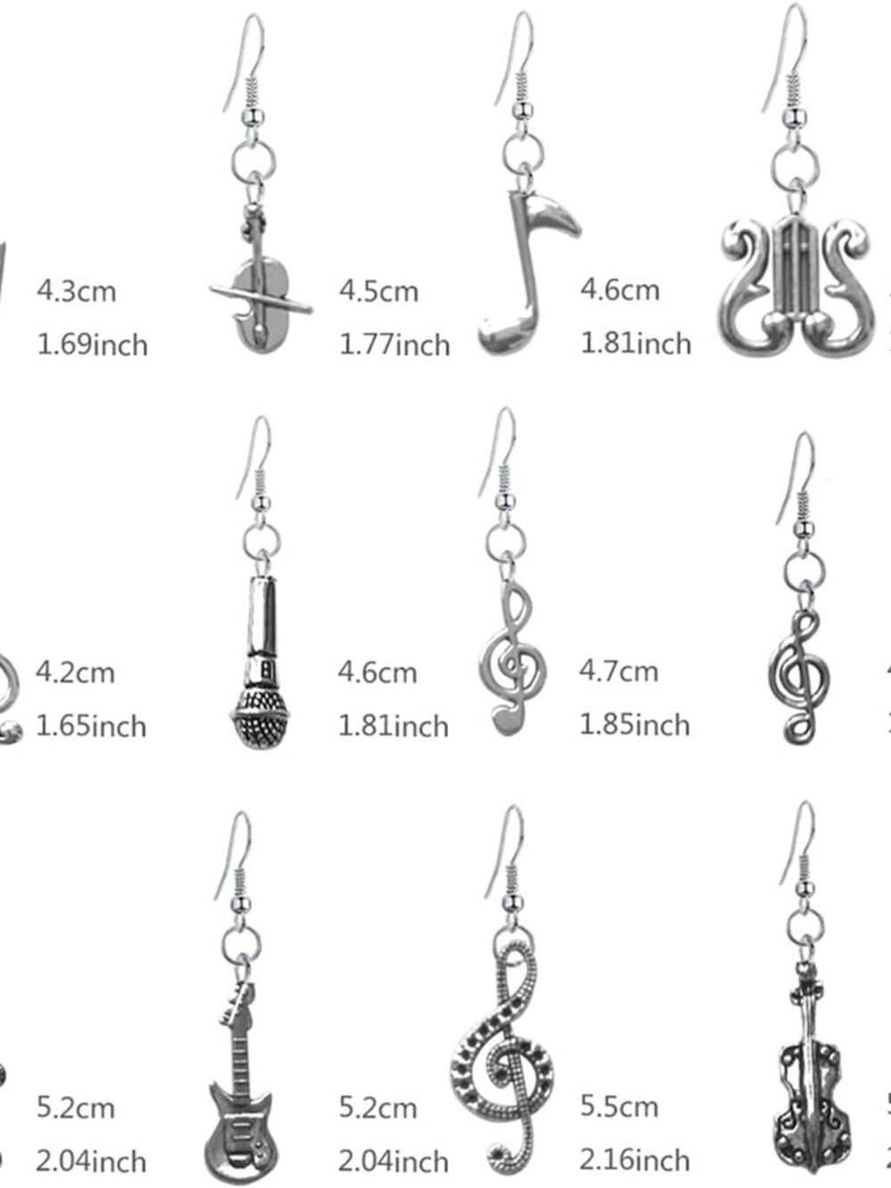 12 Pairs Lightweight Handmade Vintage Silver Music Note Dangle Drop Earrings Set - Picture 2 of 7